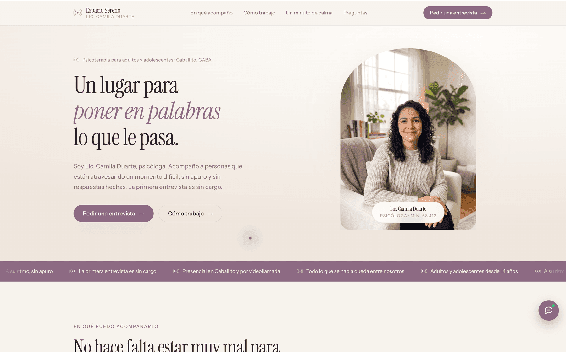 Ejemplo de página web para un consultorio de psicología
