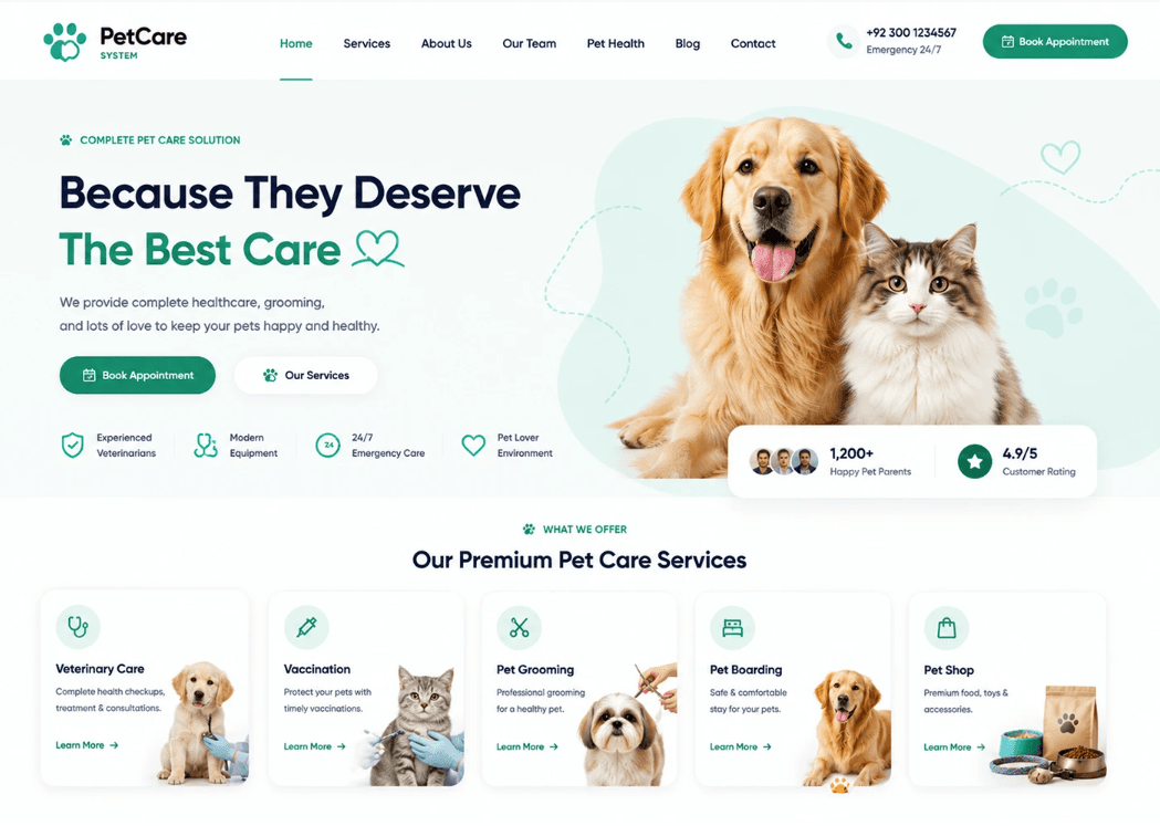 Ejemplo de página web para una veterinaria