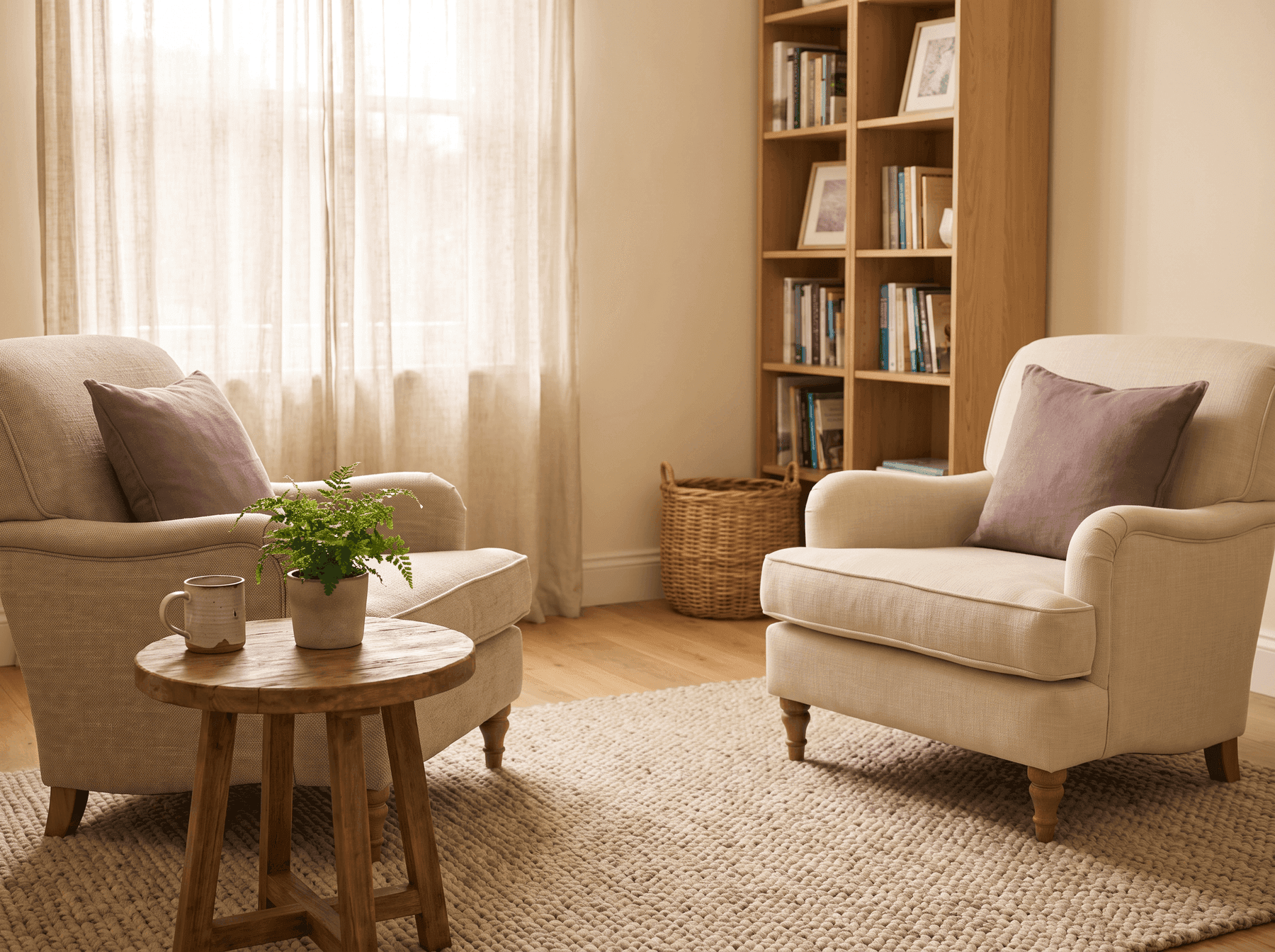 El consultorio: dos sillones enfrentados junto a la ventana